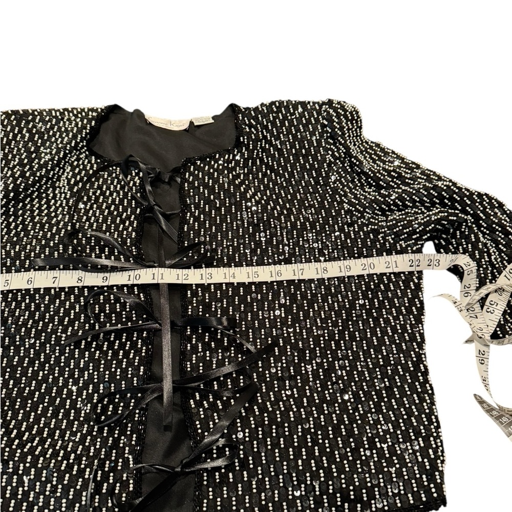 Laurence Kazar New York Beaded Silk Jacket Black Sequin Evening Crop Jacket L - Picture 6 of 8